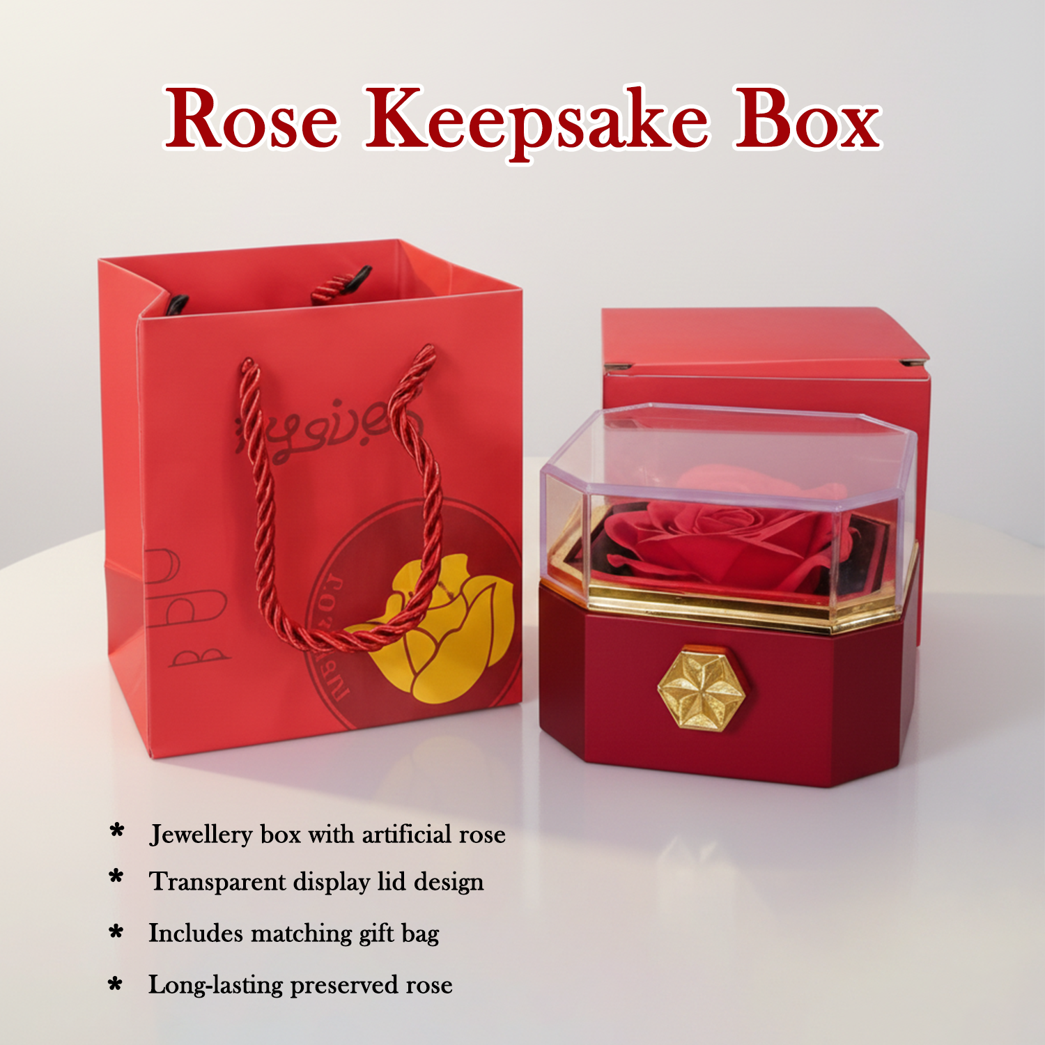 Rose Jewellery Box Gift with Transparent Lid & Premium Storage Case