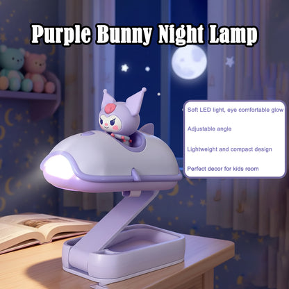 purple Mini Folding LED Night Light Cute Cartoon Desk Lamp for Kids & Bedside
