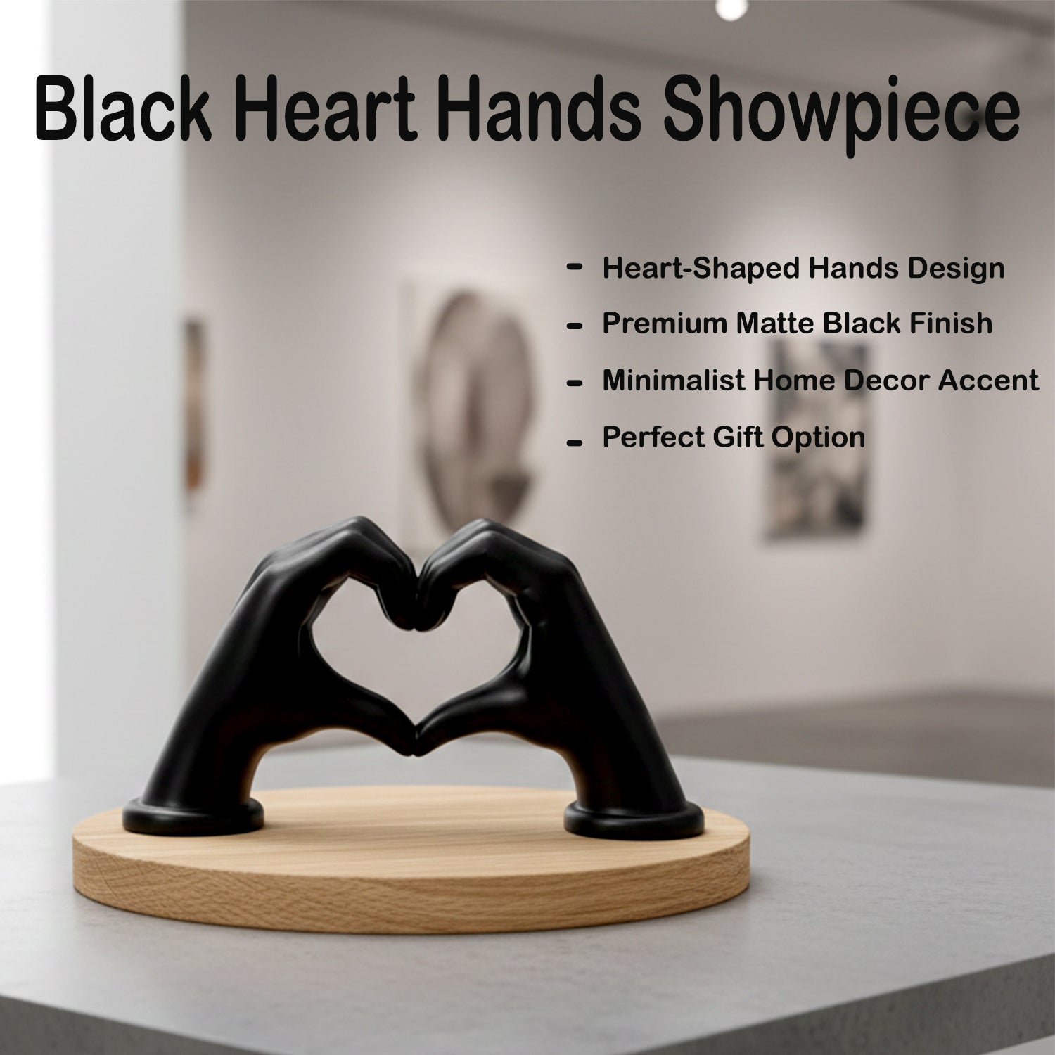 Black Heart Hands Sculpture Showpiece for Home Decor Romantic Gift