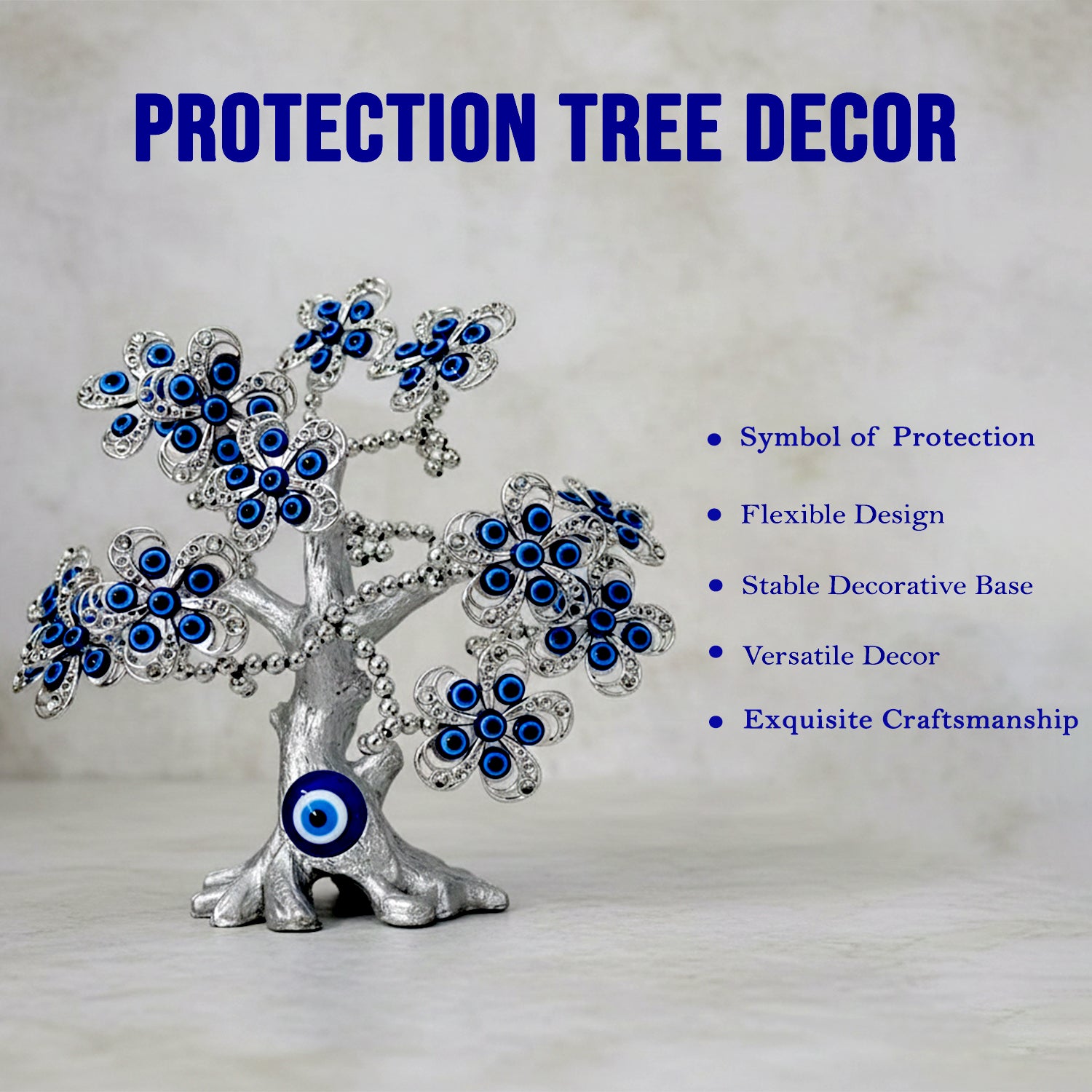 Silver Evil Eye Tree Showpiece for Home Decor, Luck & Protection