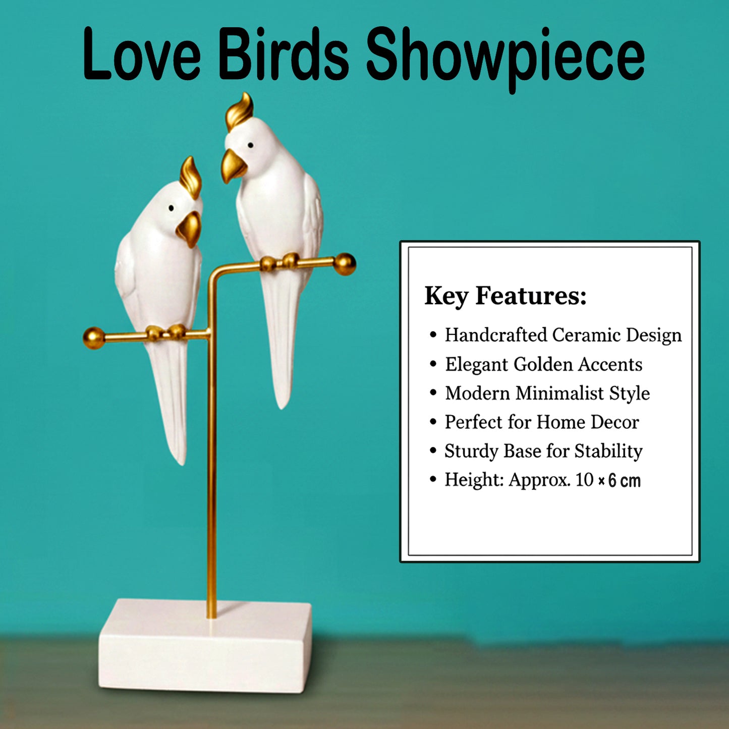 White & Gold Love Birds Couple Decorative Showpiece for Home & Office