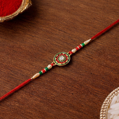 Elegant floral design Rakhi with colorful beads and stone centerpiece