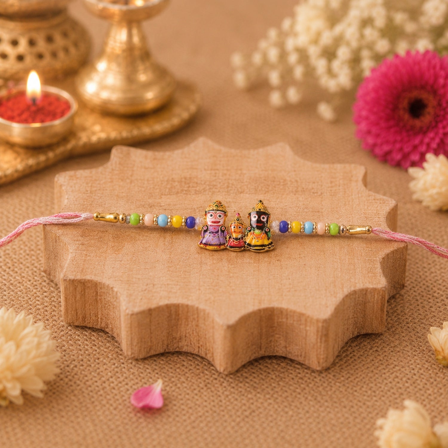 Jagannath Balabhadra Subhadra idol centerpiece designer Rakhi
