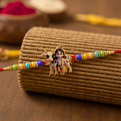 Lord Krishna with Cow Designer Rakhi close-up