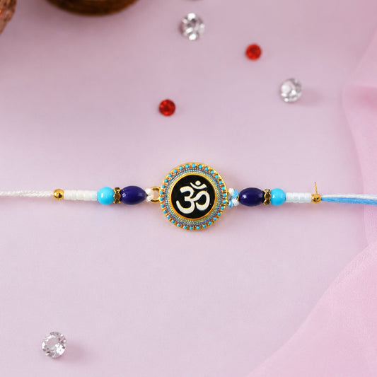 Om Designer Rakhi with Blue Beads (1 Pc)