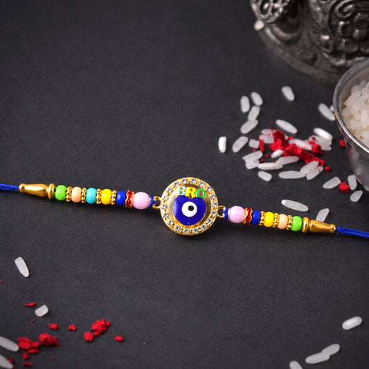 Evil Eye 'BRO' Designer Rakhi with Colorful Beads (1 Pc)
