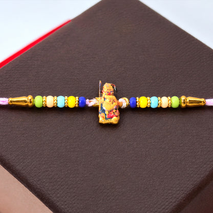 Hanuman Ji Designer Rakhi with colorful beads close-up
