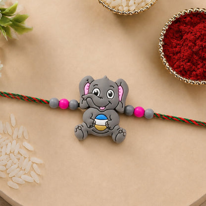 Cute Elephant Cartoon Kids Designer Beaded Rakhi for Brother