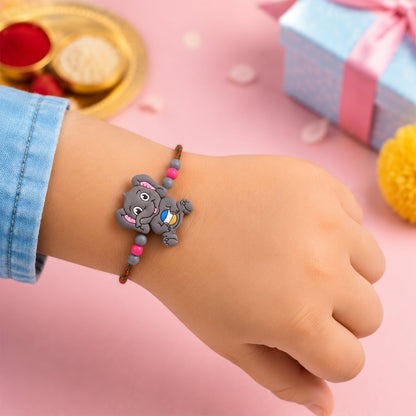 Cute Elephant Cartoon Kids Designer Beaded Rakhi for Brother