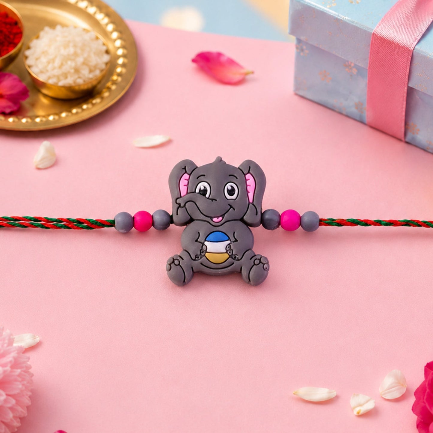 Cute Elephant Cartoon Kids Designer Beaded Rakhi for Brother