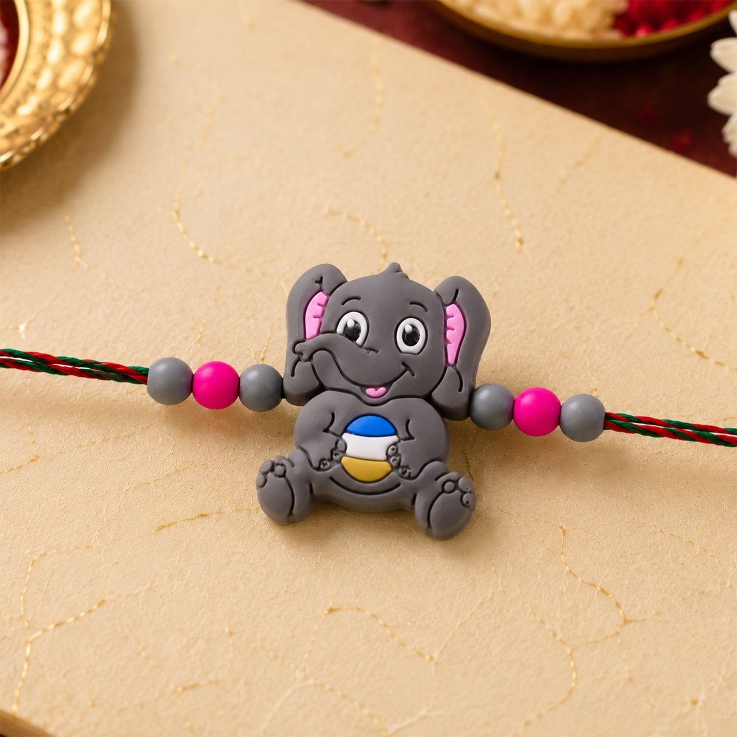 Cute Elephant Cartoon Kids Designer Beaded Rakhi for Brother