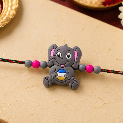 Cute Elephant Cartoon Kids Designer Beaded Rakhi for Brother