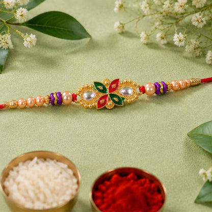 Floral Meenakari Pearl Stone-Studded Beaded Rakhi for Brother