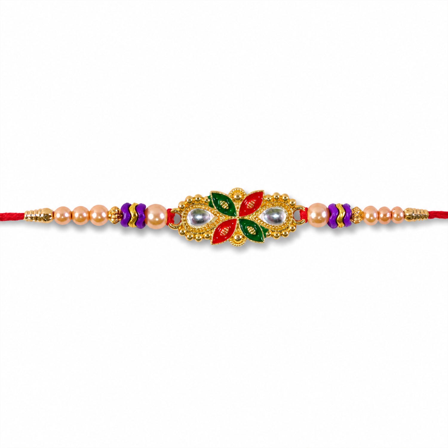 Floral Meenakari Pearl Stone-Studded Beaded Rakhi for Brother