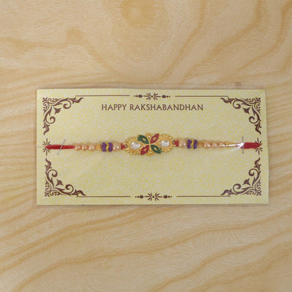 Floral Meenakari Pearl Stone-Studded Beaded Rakhi for Brother