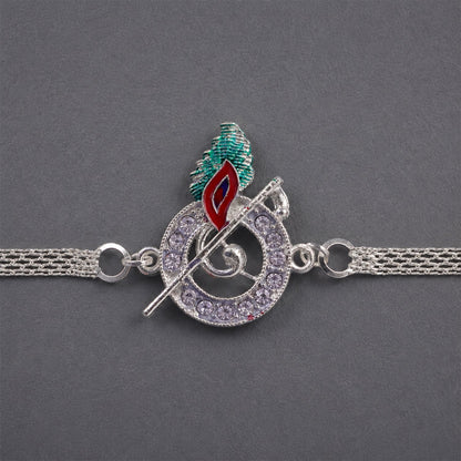 Krishna Morpankh Bansuri Stone-Studded Chain Rakhi for Brother