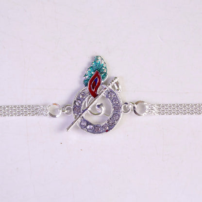 Krishna Morpankh Bansuri Stone-Studded Chain Rakhi for Brother
