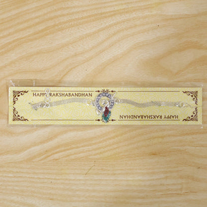 Krishna Morpankh Bansuri Stone-Studded Chain Rakhi for Brother
