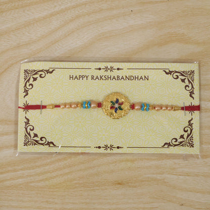 Round Floral Meenakari Enamel Pearl Beaded Rakhi for Brother