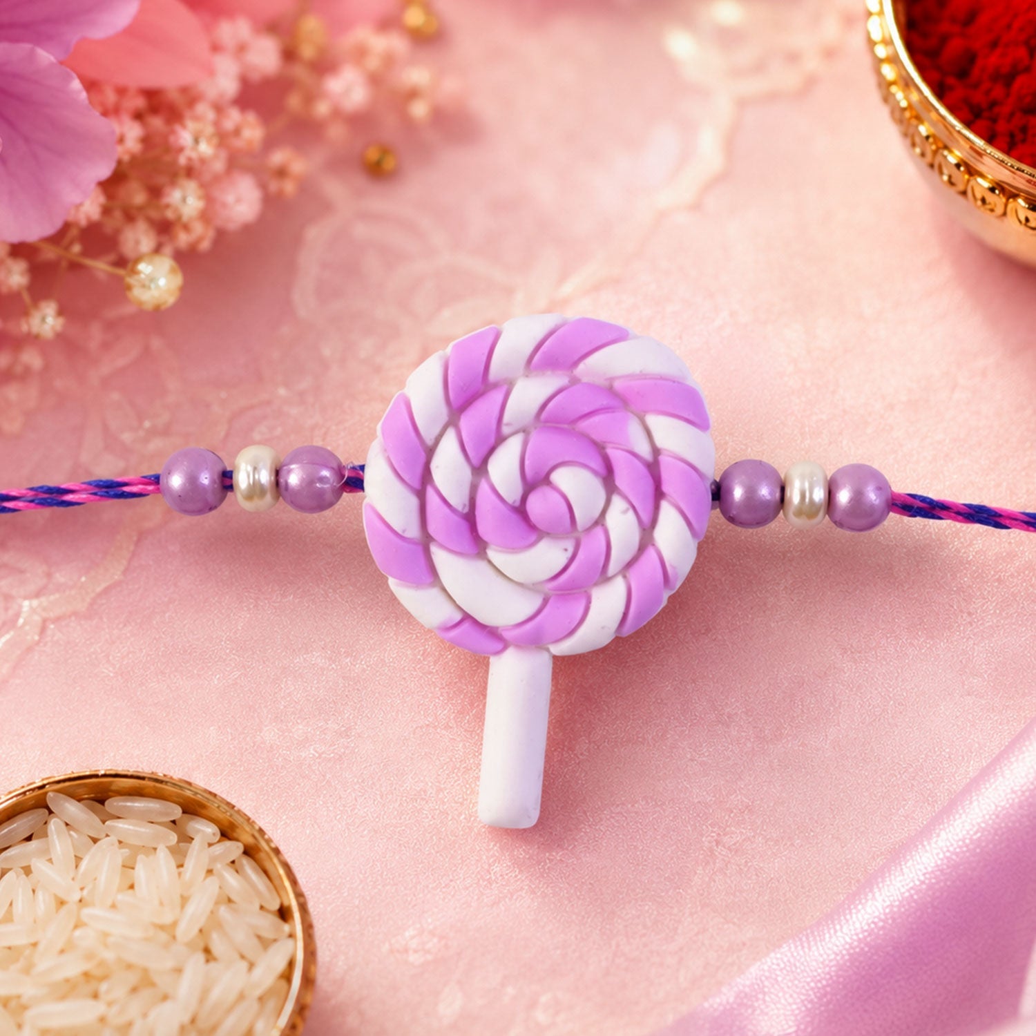 Swirl Lollipop Kids Designer Pearl Beaded Rakhi for Brother