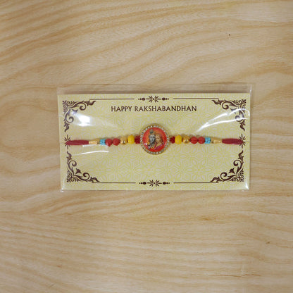 Divine Radha Krishna Stone-Studded Beaded Rakhi for Brother