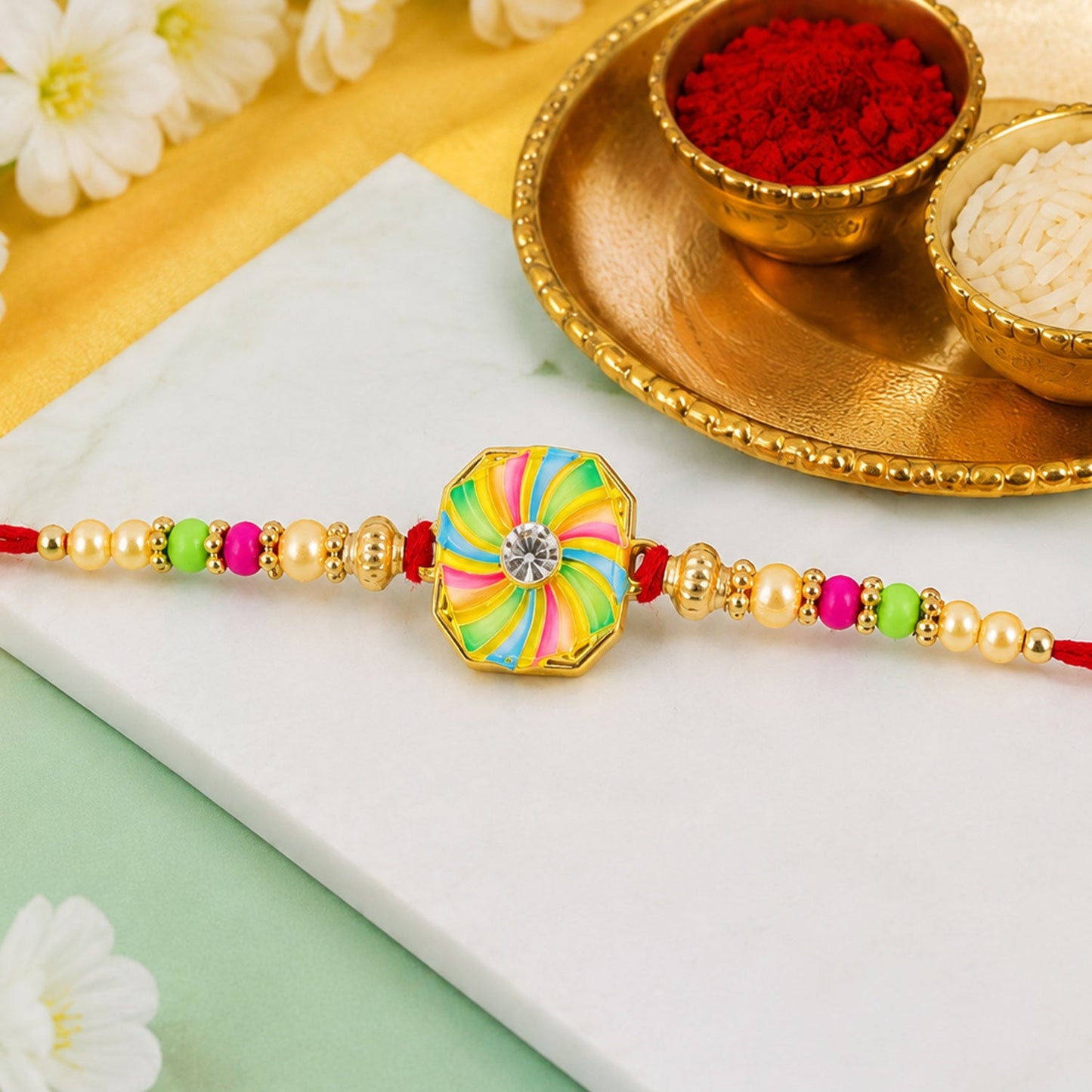 Pinwheel Meenakari Sparkling Stone Designer Rakhi for Brother