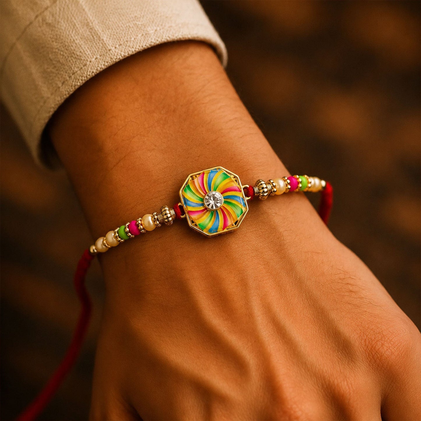 Pinwheel Meenakari Sparkling Stone Designer Rakhi for Brother