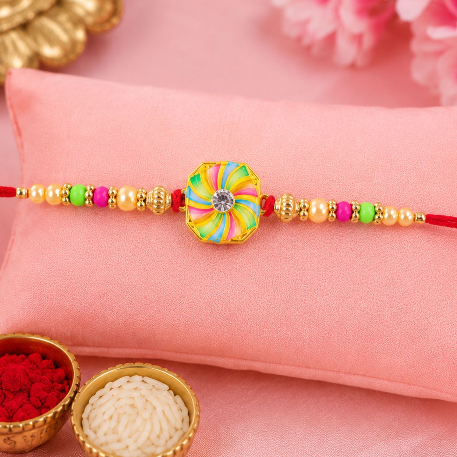 Pinwheel Meenakari Sparkling Stone Designer Rakhi for Brother