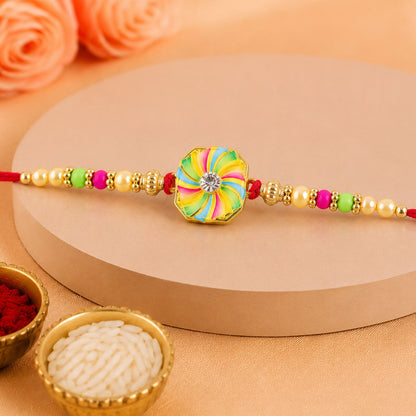 Pinwheel Meenakari Sparkling Stone Designer Rakhi for Brother