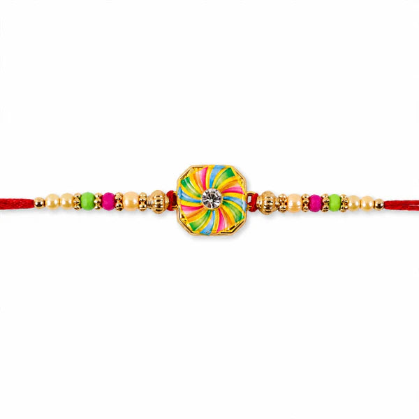 Designer Rakhi for Brother – Pinwheel Meenakari Sparkling Stone