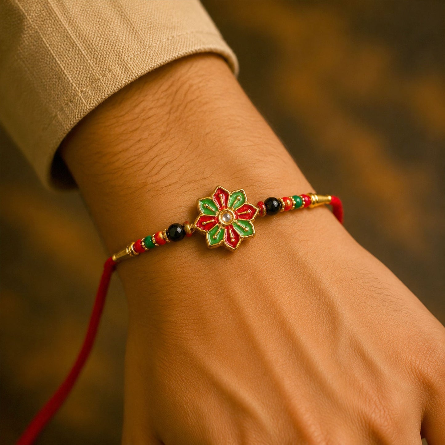 Meenakari Floral Kundan Stone Studded Designer Rakhi for Brother
