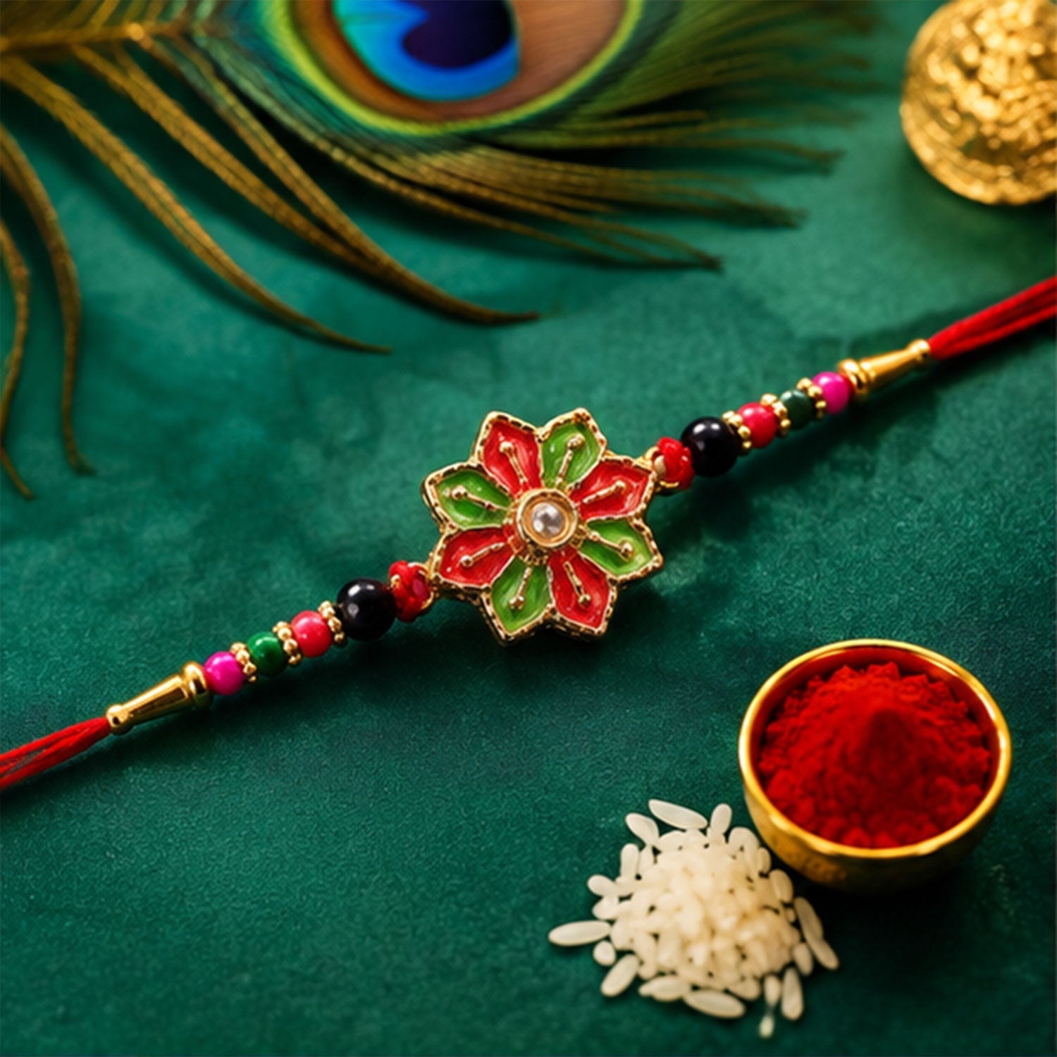 Meenakari Floral Kundan Stone Studded Designer Rakhi for Brother