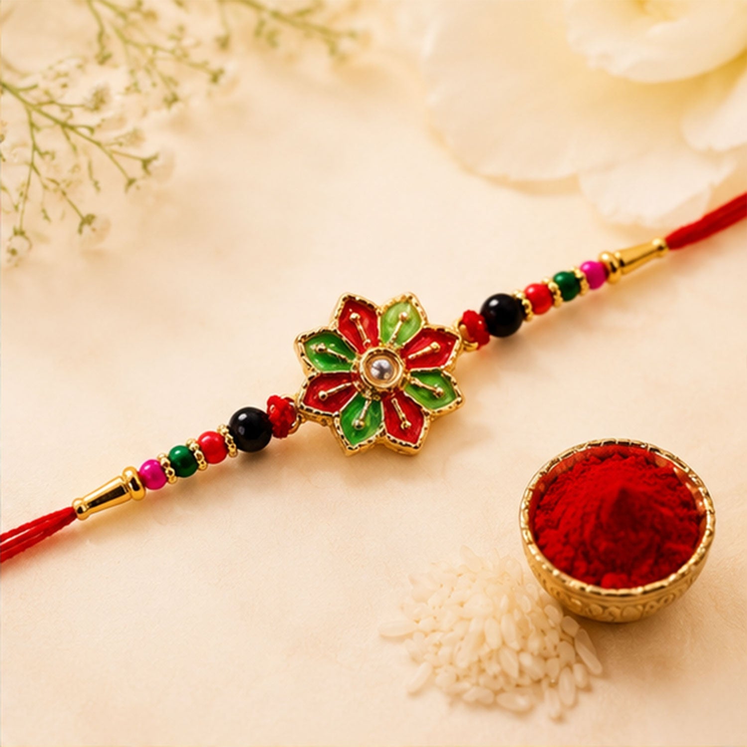 Meenakari Floral Kundan Stone Studded Designer Rakhi for Brother