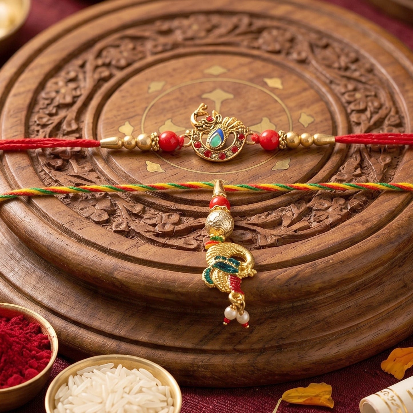 Full Peacock Latkan Bhabhi Rakhi showcasing intricate design