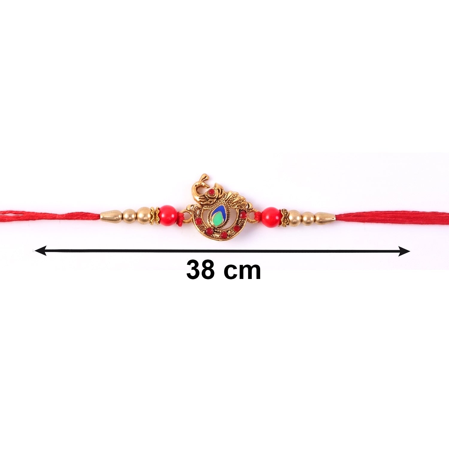 Peacock Latkan design on Bhabhi Rakhi strand with pearls