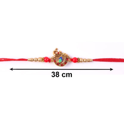 Peacock Latkan design on Bhabhi Rakhi strand with pearls