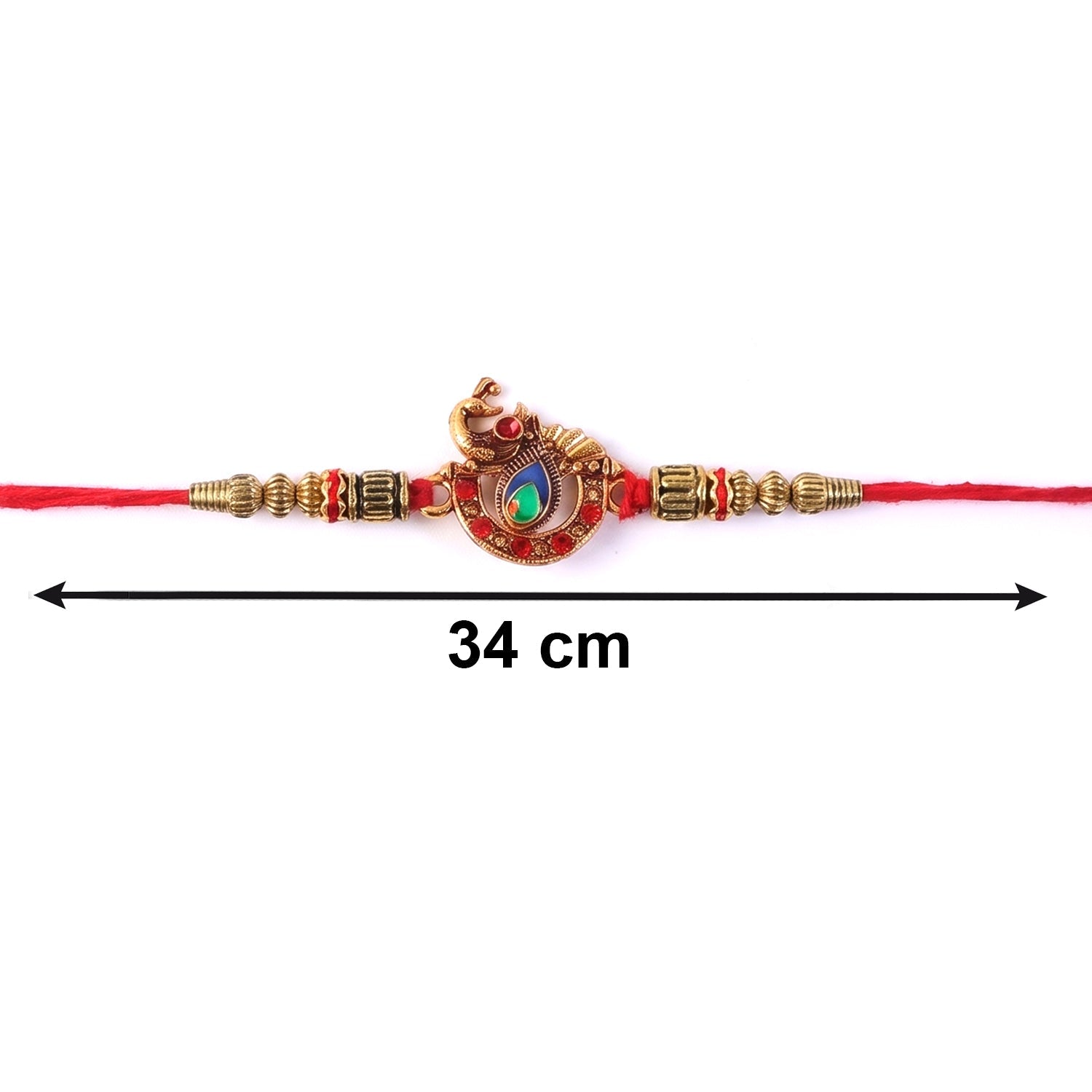 Side angle of Kundan Peacock Bhabhi Rakhi with Pearl Latkan