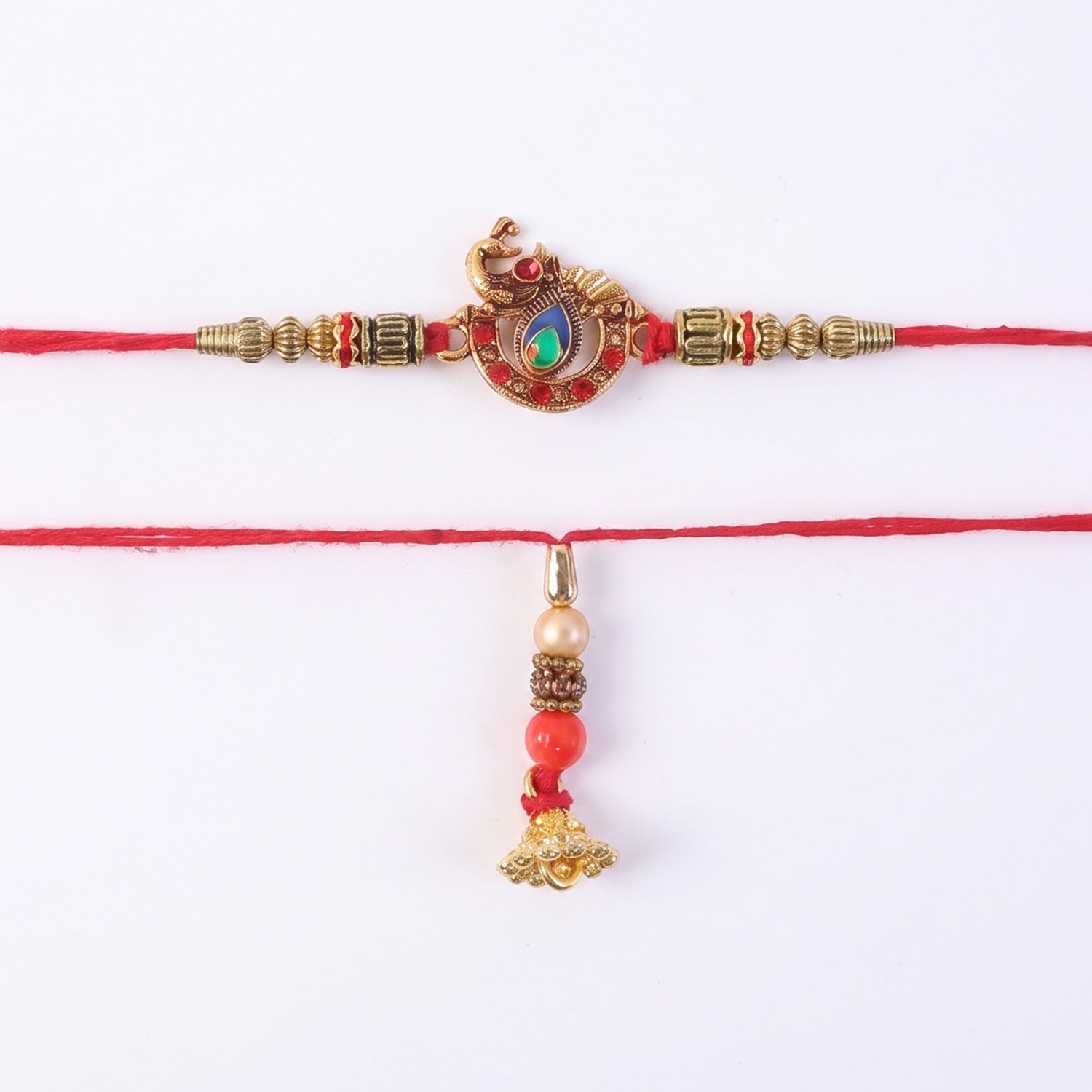 Kundan work on Peacock Bhabhi Rakhi with Pearl Latkan