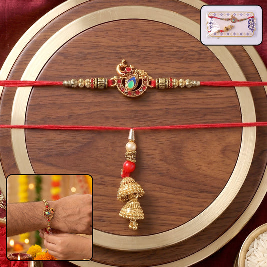 Peacock Pendant Bhabhi Rakhi with Jhumka Latkan