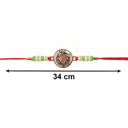 Top view of Antique Coin Bhabhi Rakhi decorative beads
