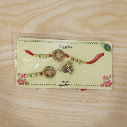 Antique Coin Bhabhi Rakhi with latkan hanging detail