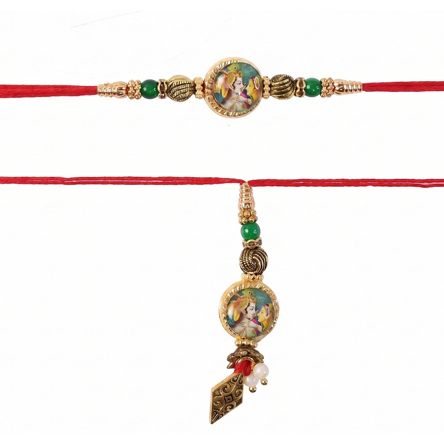 Close-up of colorful beads on Peacock Charm Bhabhi Rakhi