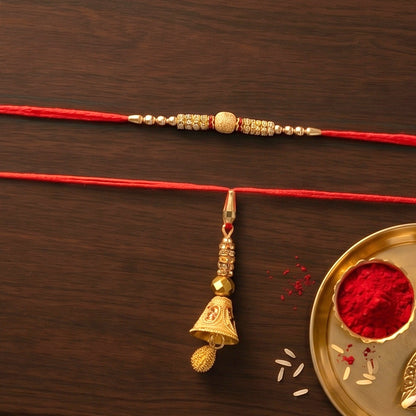 Golden bhabhi rakhi with detailed pearl drop latkan
