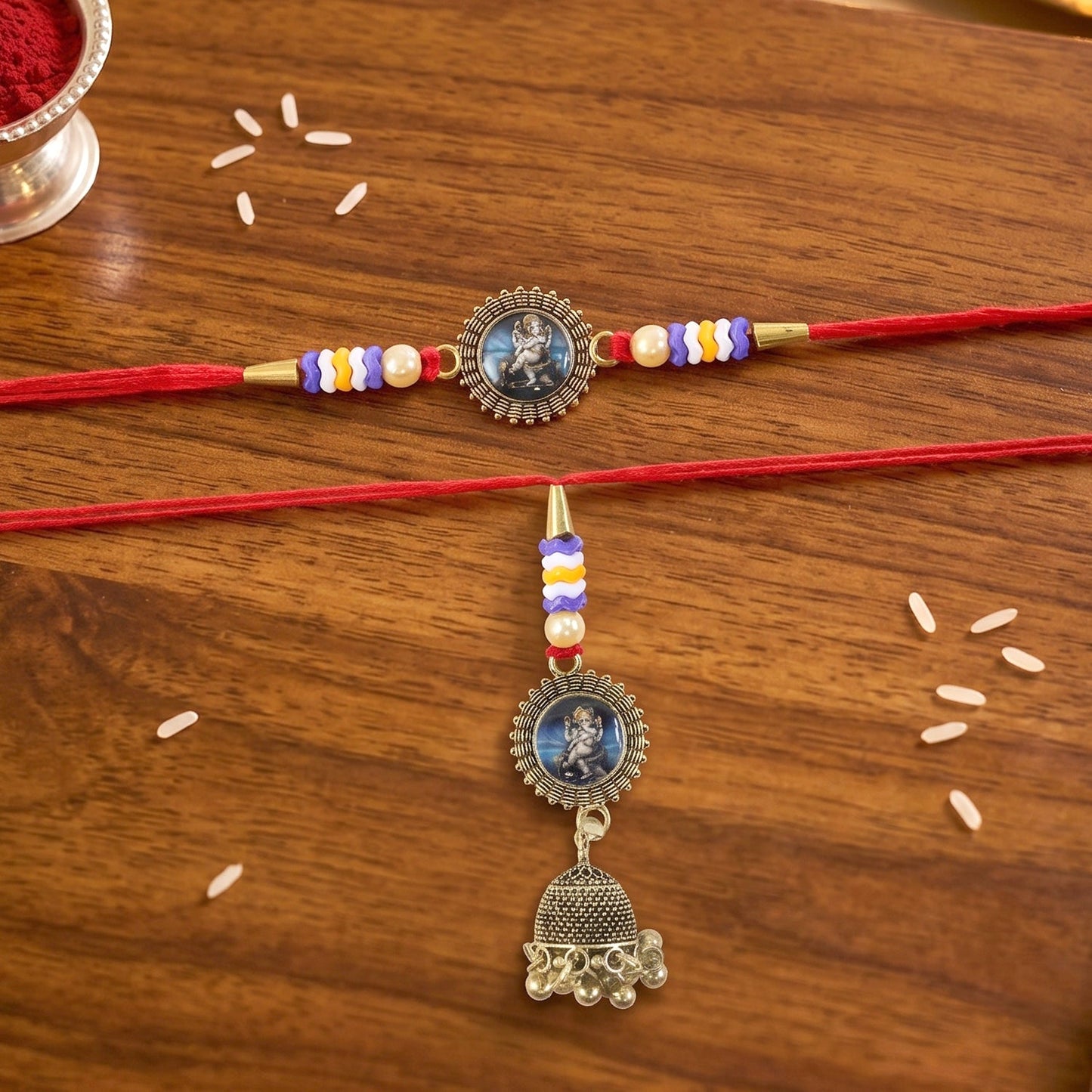 Handcrafted oxidised bhabhi rakhi detail with beads