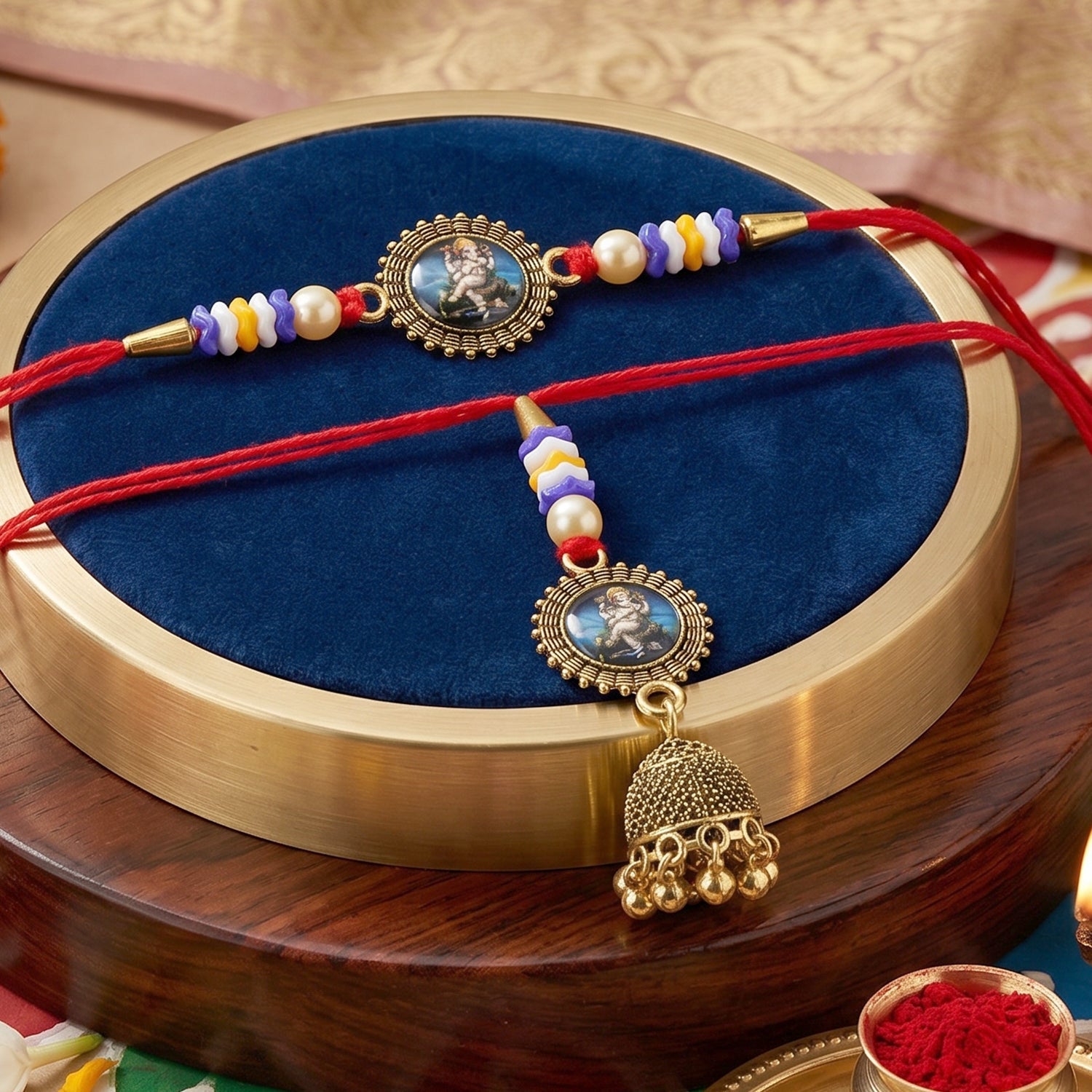 Oxidised bhabhi rakhi on white background