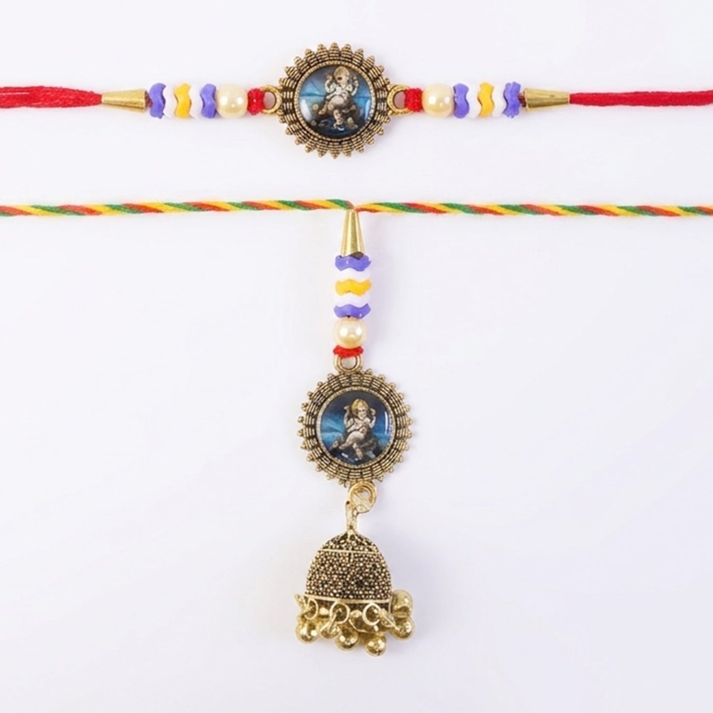 Beads and latkan detail on oxidised bhabhi rakhi