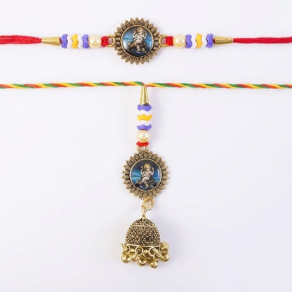 Beads and latkan detail on oxidised bhabhi rakhi