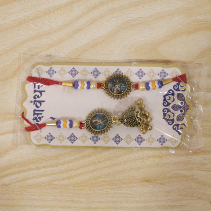 Oxidised bhabhi rakhi laid flat showing full design