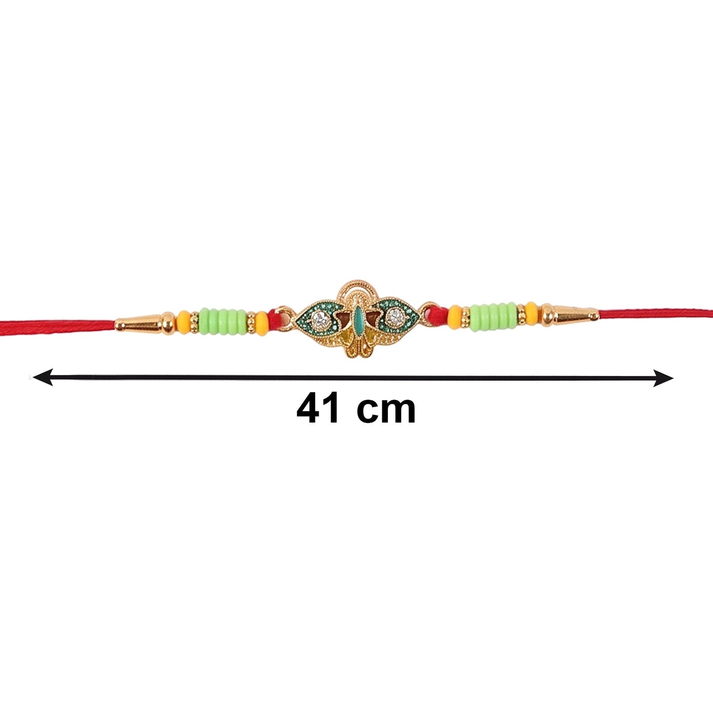 Colorful detailed beads on Om Peacock Bhabhi Rakhi