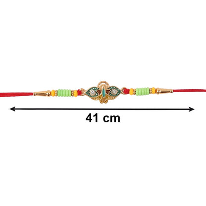 Colorful detailed beads on Om Peacock Bhabhi Rakhi